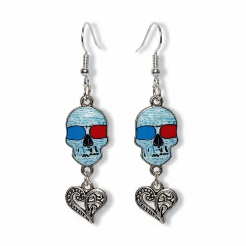 NWT Adorable Stainless Steel Sugar Skull Sunglass Halloween Dangling Earrings!!